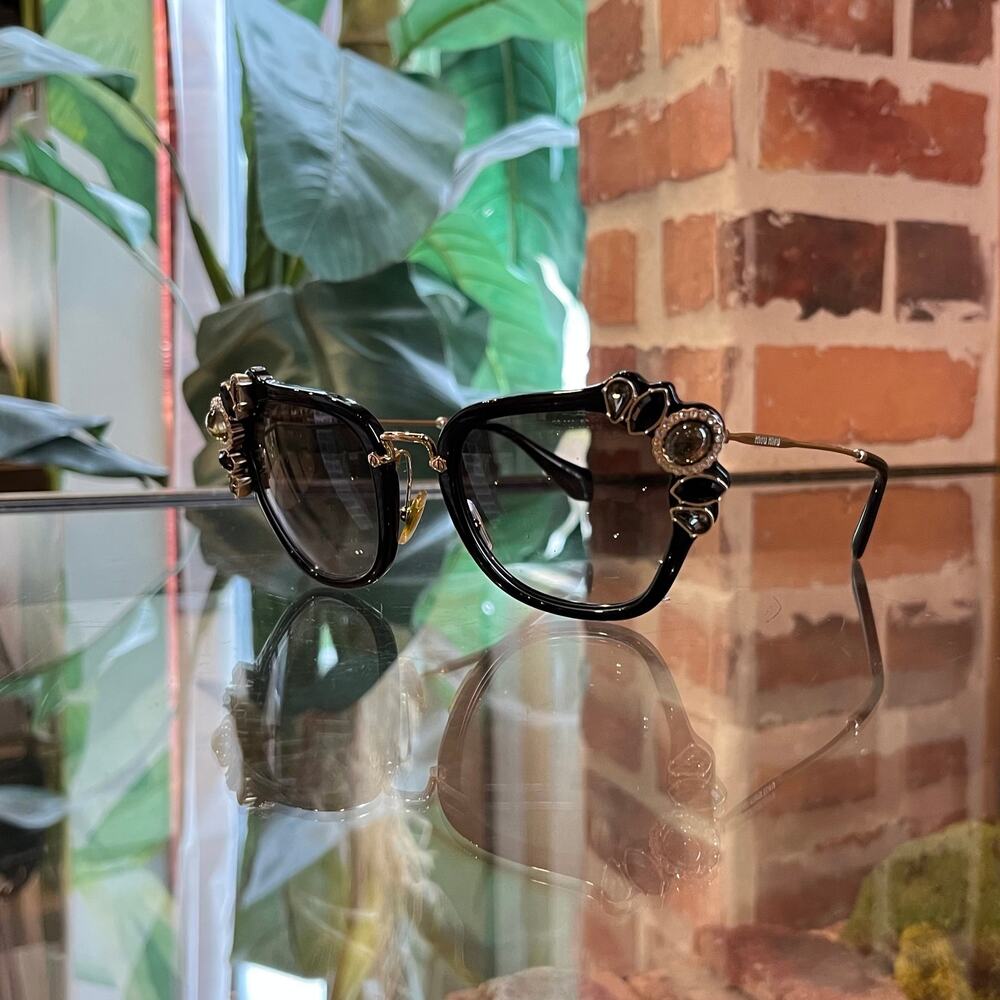 MIUMIU BP29011017 Black Acetate Crystal and Stone Embellished Sunglasses